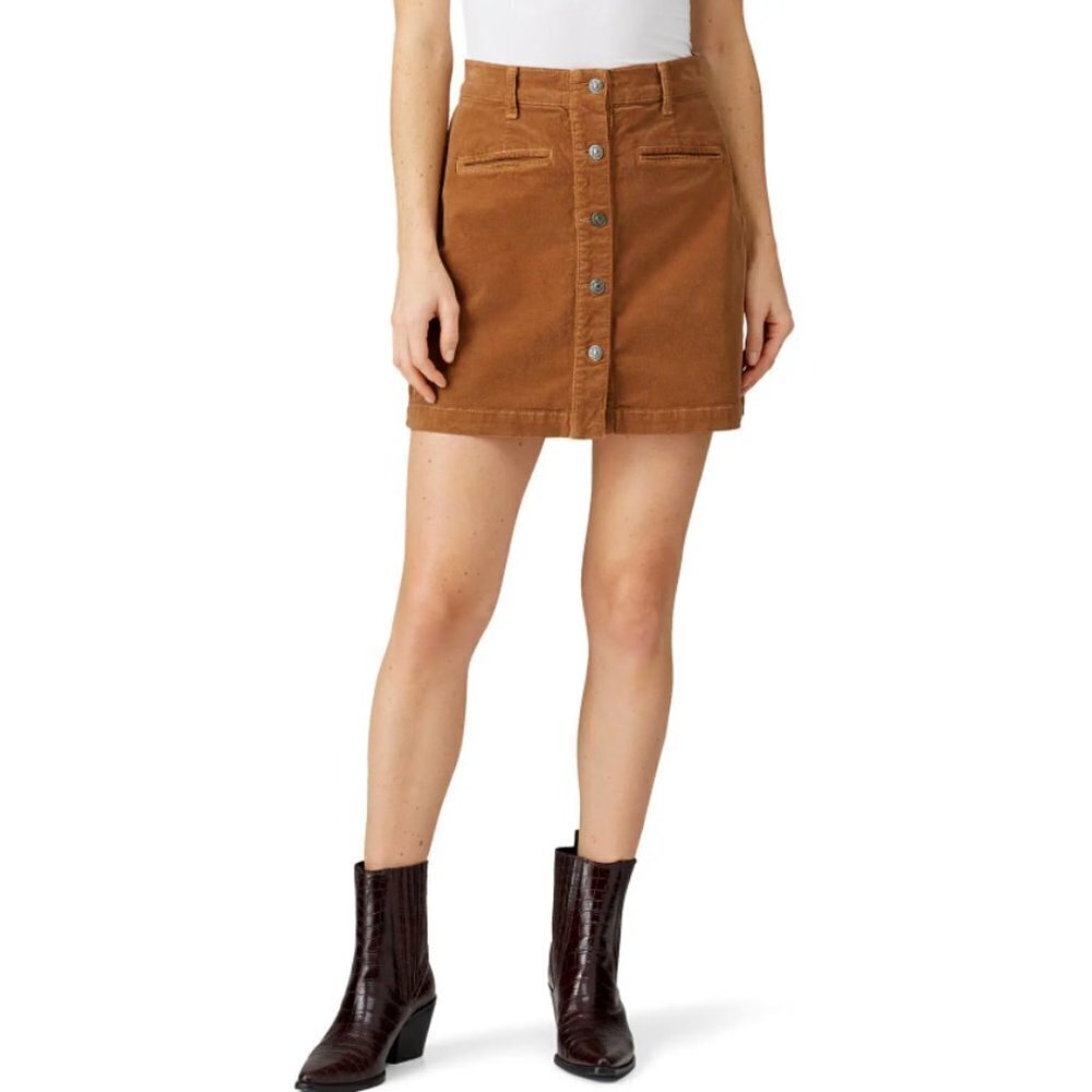 7FAMK Brown Corduroy Button Front Skirt Size 31